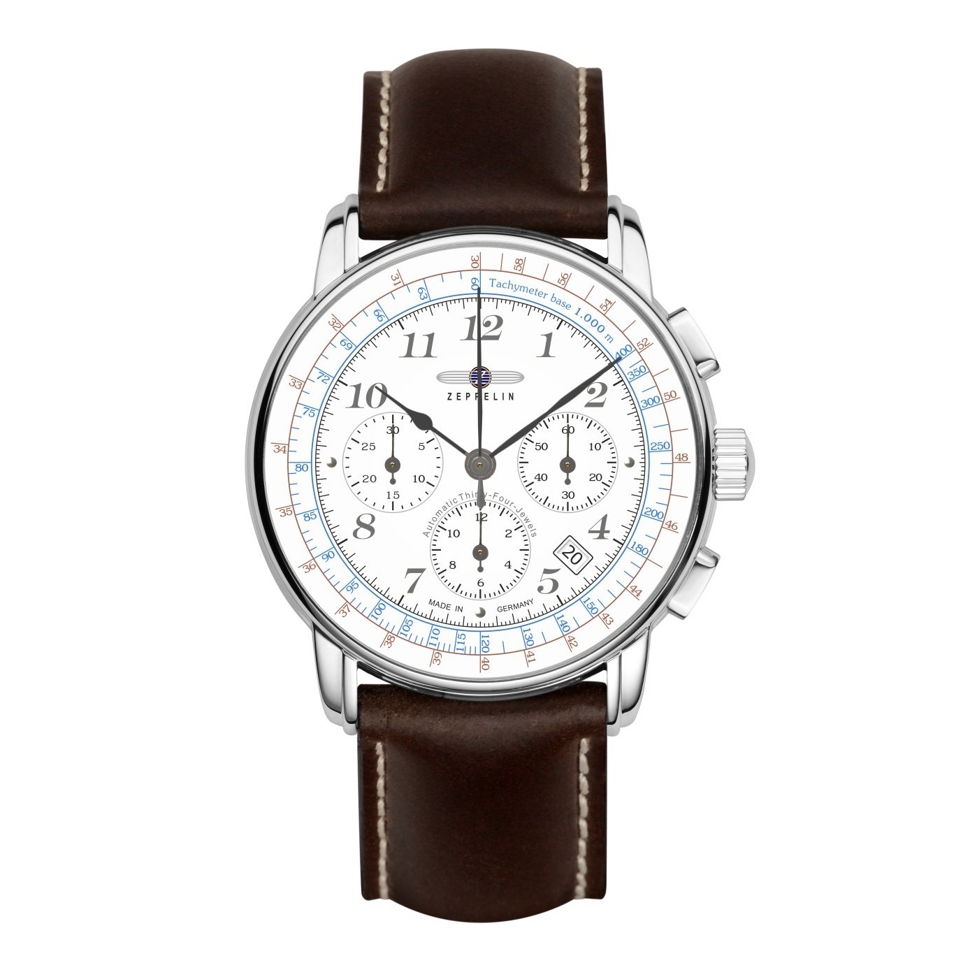 DAU, Zeppelin New Captain´s Line Monotimer Quartz ETA F06.115Z2, Steelcase  36mm Mineralglas-K1, wr 5atm