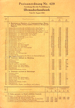 Uhren Zietz - Preisliste 1955